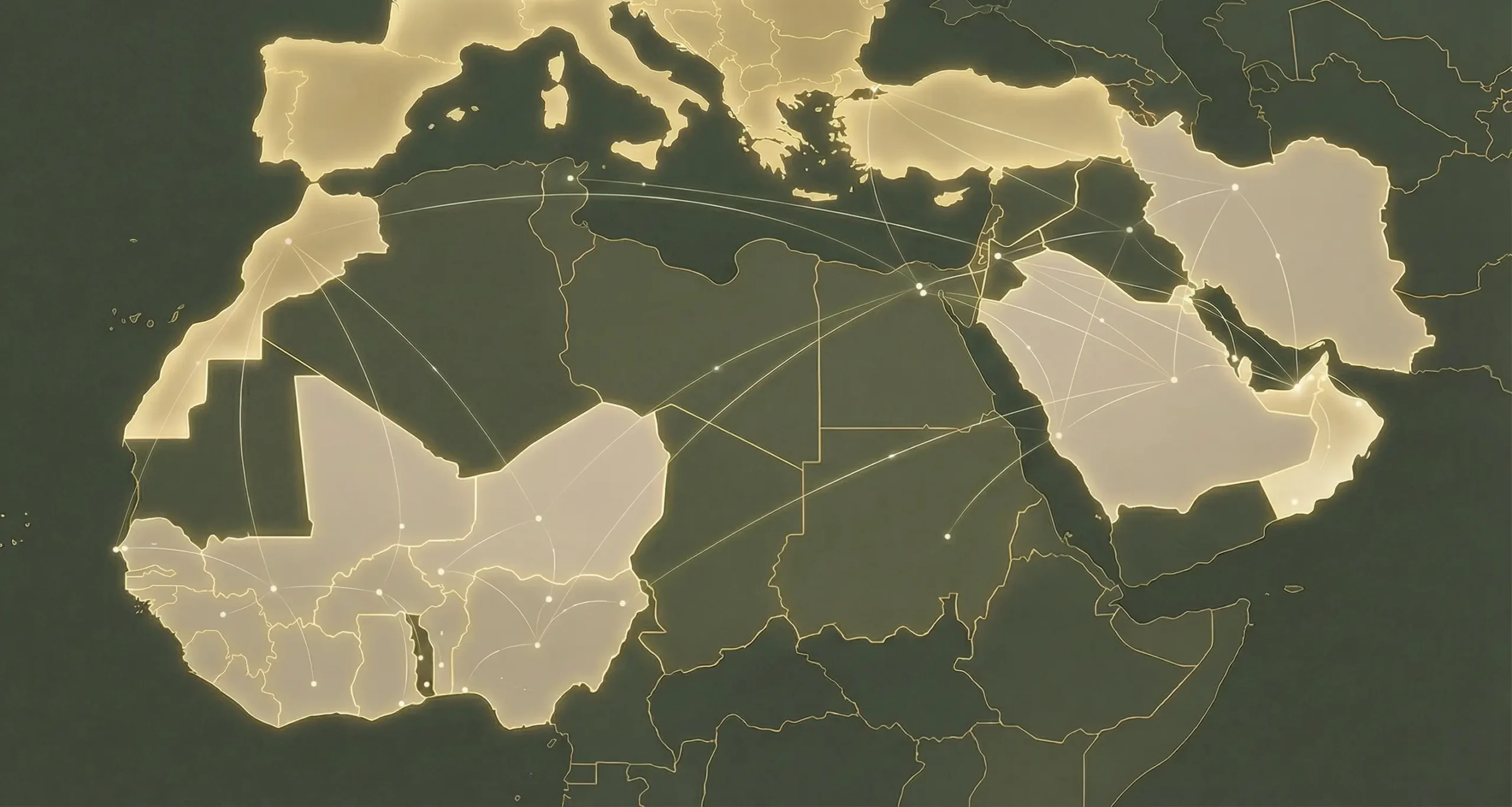 Carte stylisée des zones d’intervention d’Alpha Capital Advisors : Maroc, Europe, GCC et Afrique